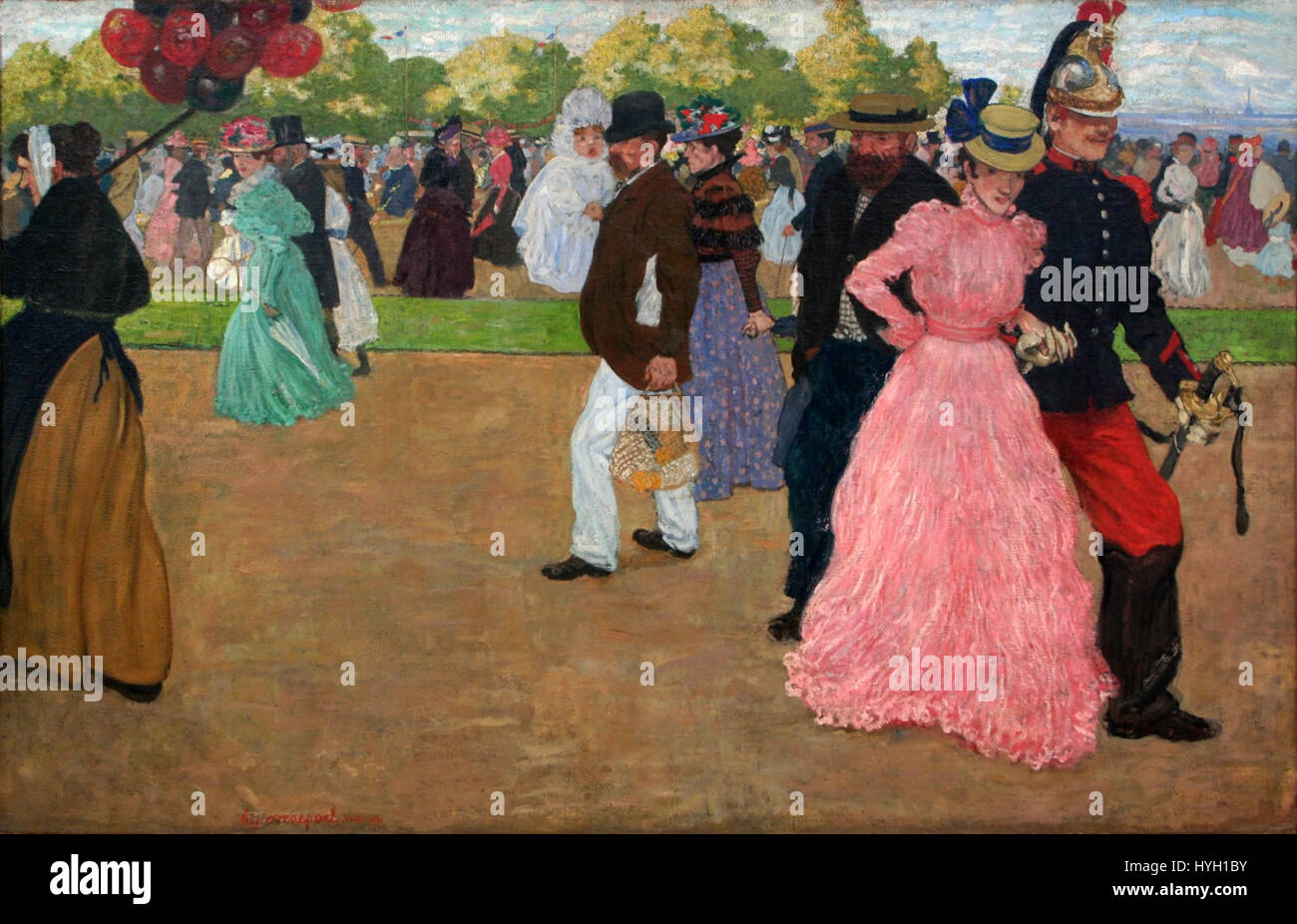 Henri Evenepoel’s 'Promenade du dimanche au Bois de Boulogne' captures a leisurely Sunday stroll in Paris’s Bois de Boulogne, using vivid color and post-impressionist brushwork to depict the peaceful atmosphere. Stock Photo