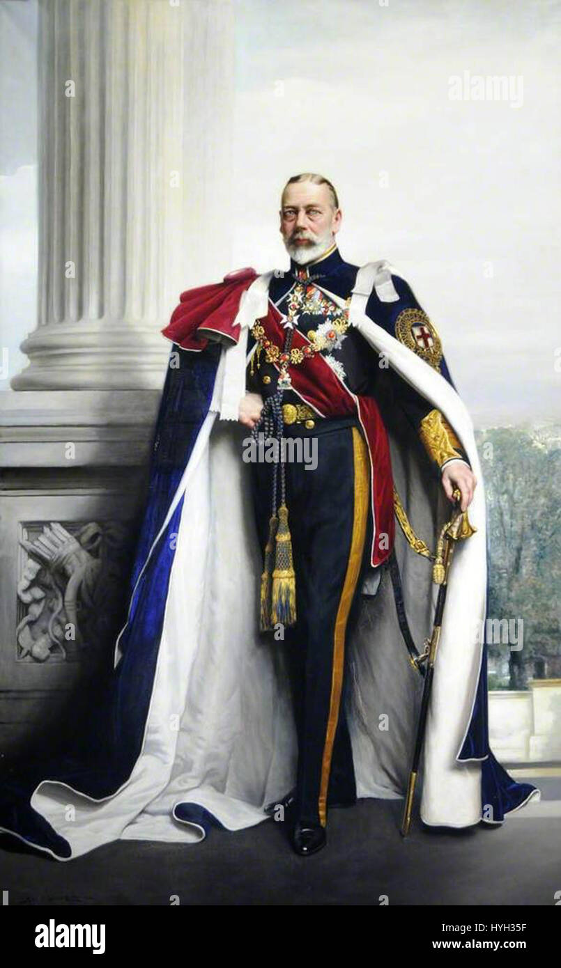 King V in ceremonial robes of Order of The Garter Stock Photo