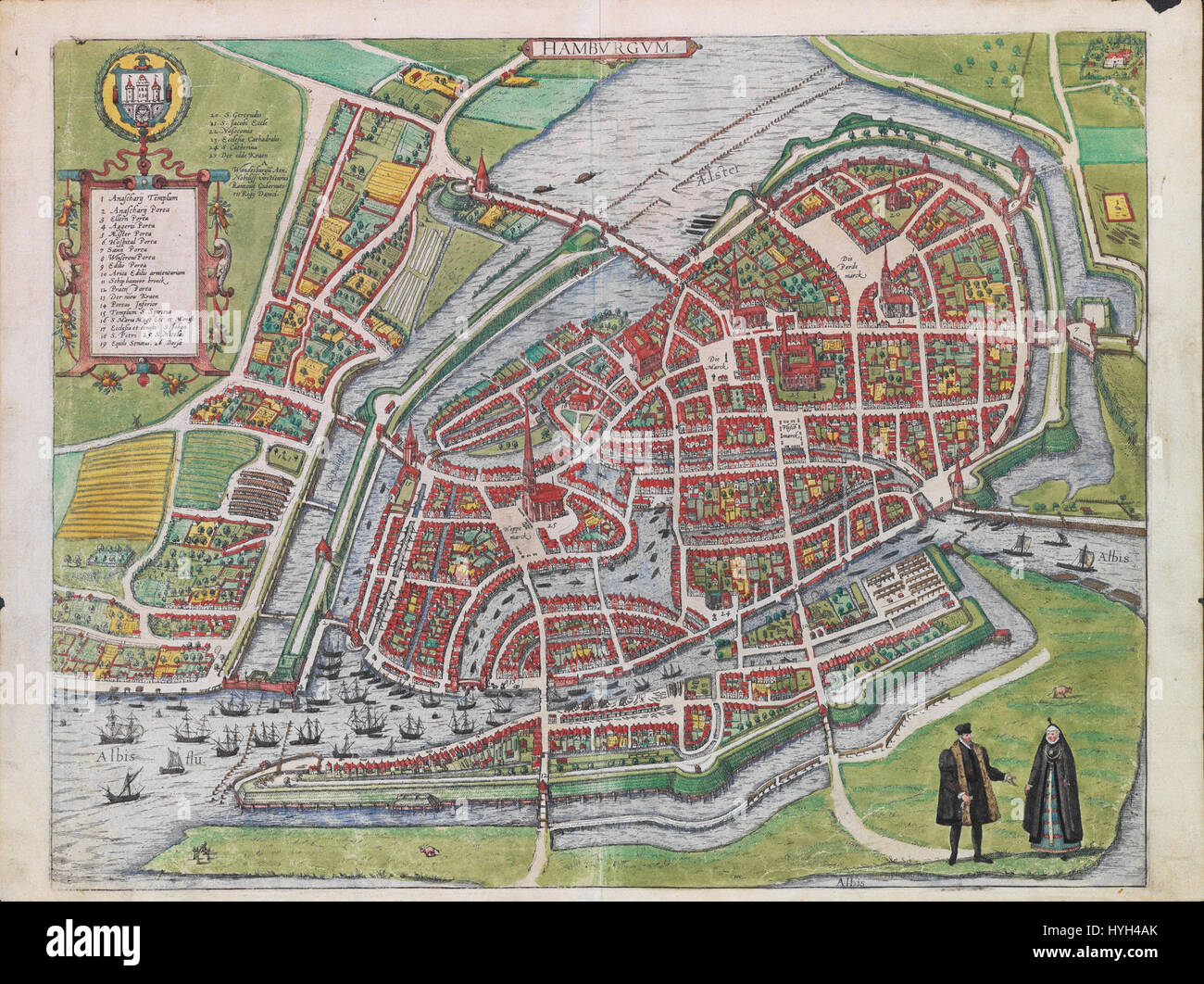 This original map of Hamburg, labeled 'Hambvrgvm,' offers a historical ...