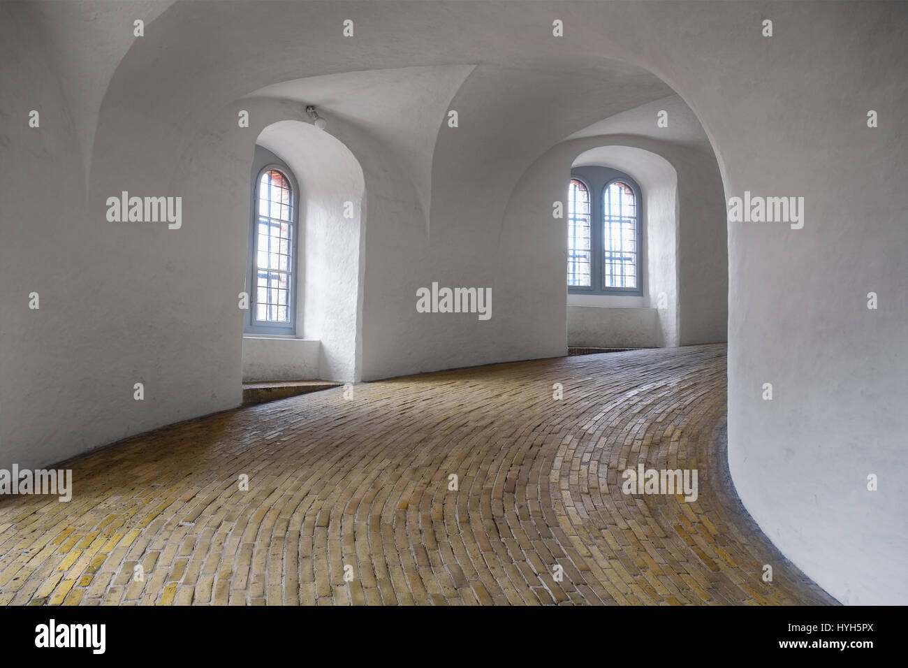 COPENHAGEN, DENMARK - AUGUST 22, 2014: Inside view of the spiral ramp of Round tower in Copenhagen, Denmark.  The Round tower was built as an astronom Stock Photo