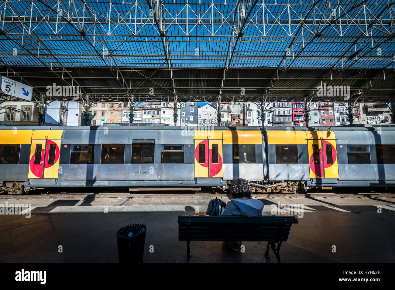 Comboios de Portugal company train on Sao Bento railway station in