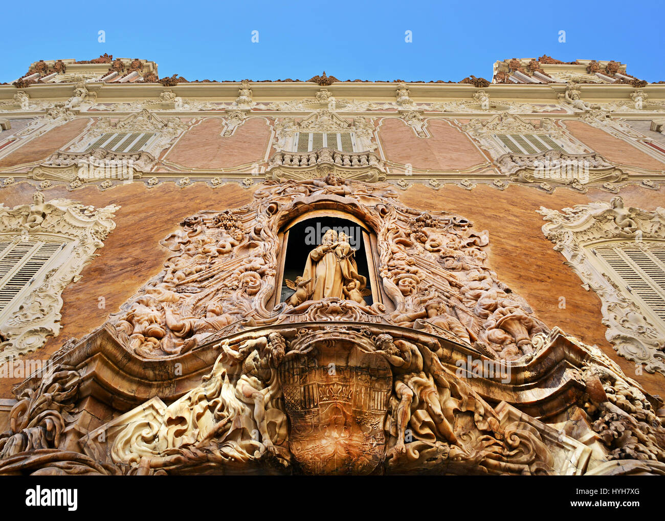 Alabaster facade of Virgen del Rosario enclosed in a niche of Palacio del Marques de Dos Aguas,now National Museum of Ceramics and Decorative Arts Stock Photo