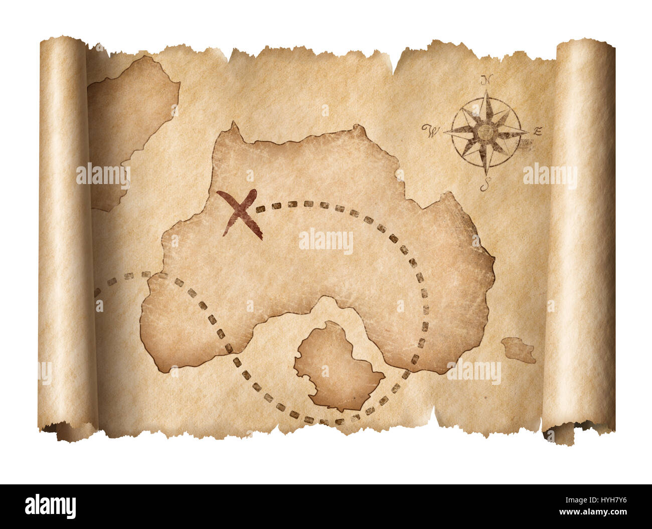 old pirates treasure scroll map isolated Stock Photo
