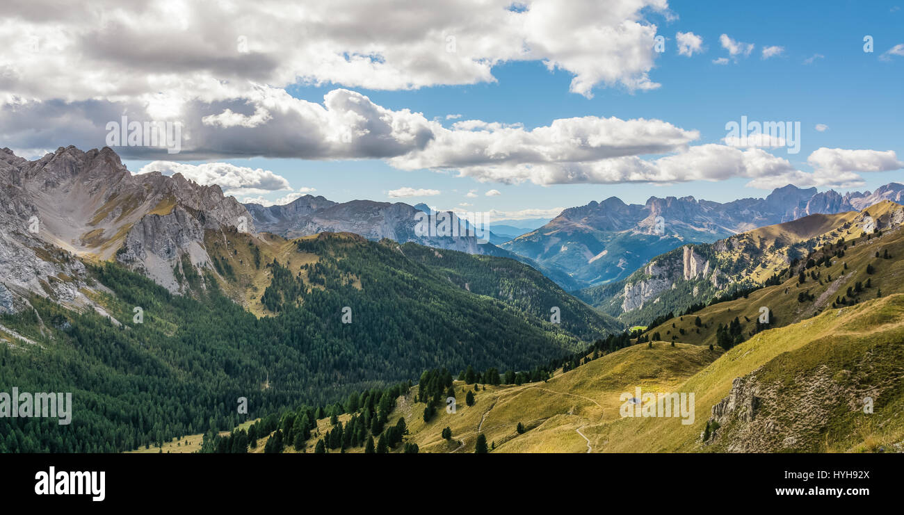 Mountains dolomite landscape during the autumn season in Val San Nicolò, in the Dolomites Area, Trentino Alto Adige, South Tyrol, italy. Stock Photo