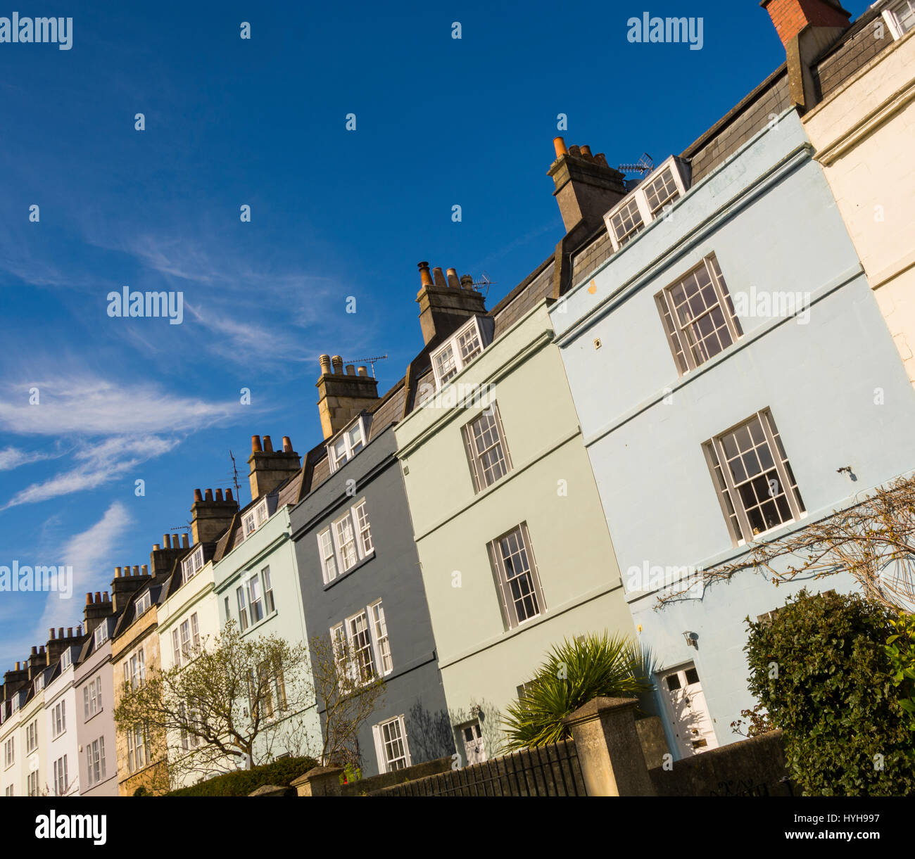 Colourful terraced housing in Larkhall, Bath Stock Photo Alamy