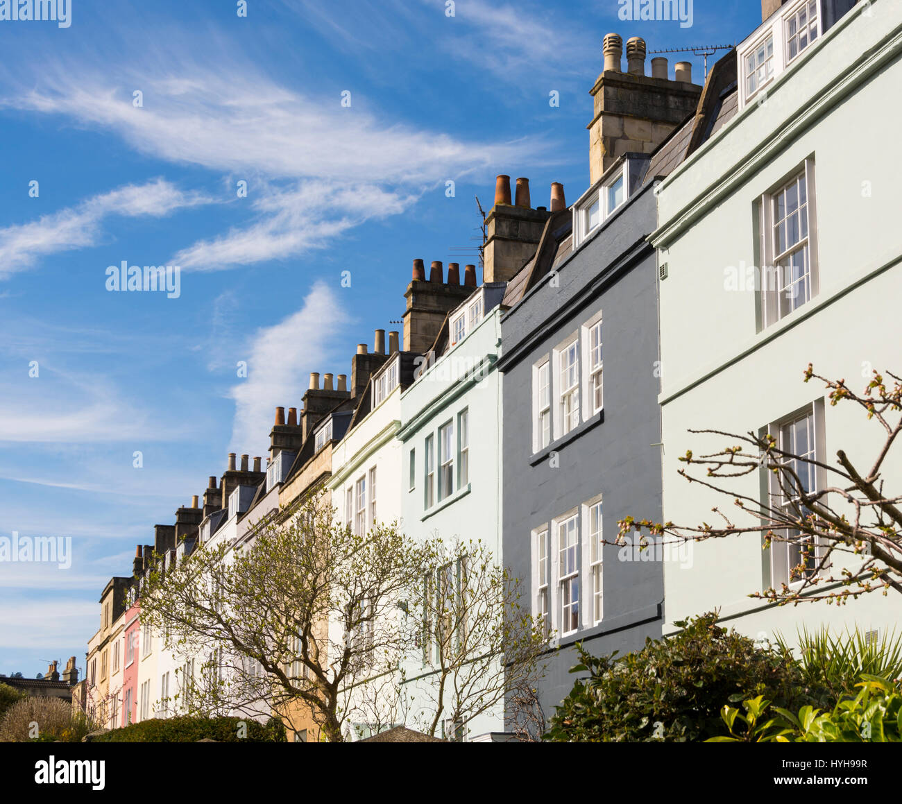 Colourful terraced housing in Larkhall, Bath Stock Photo