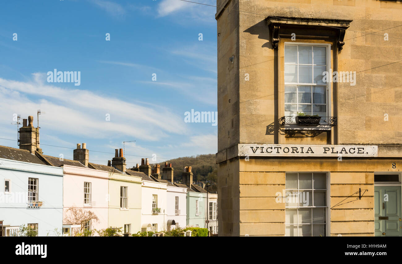 Colourful terraced housing in Larkhall, Bath Stock Photo