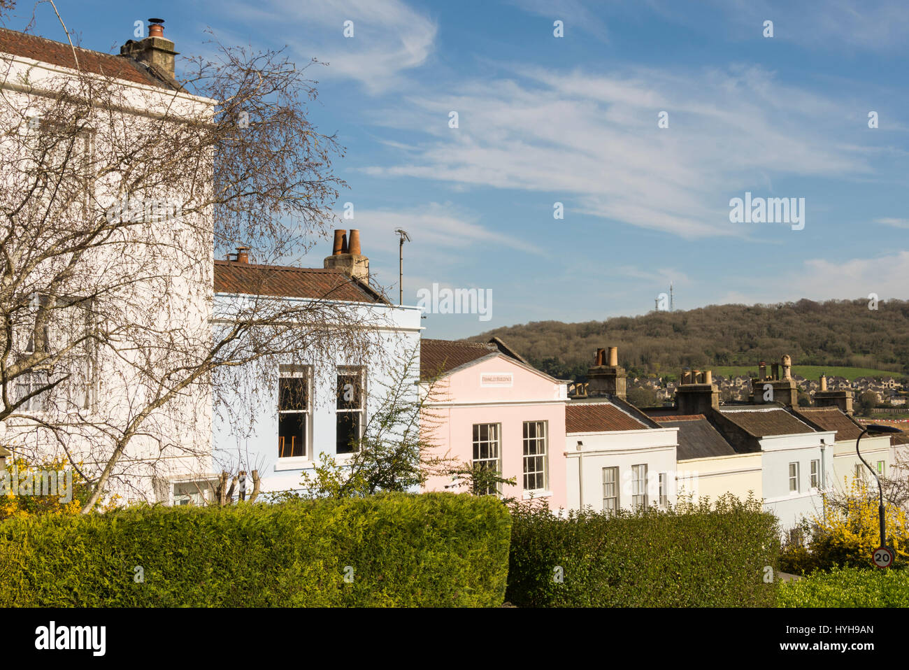 Colourful terraced housing in Larkhall, Bath Stock Photo Alamy
