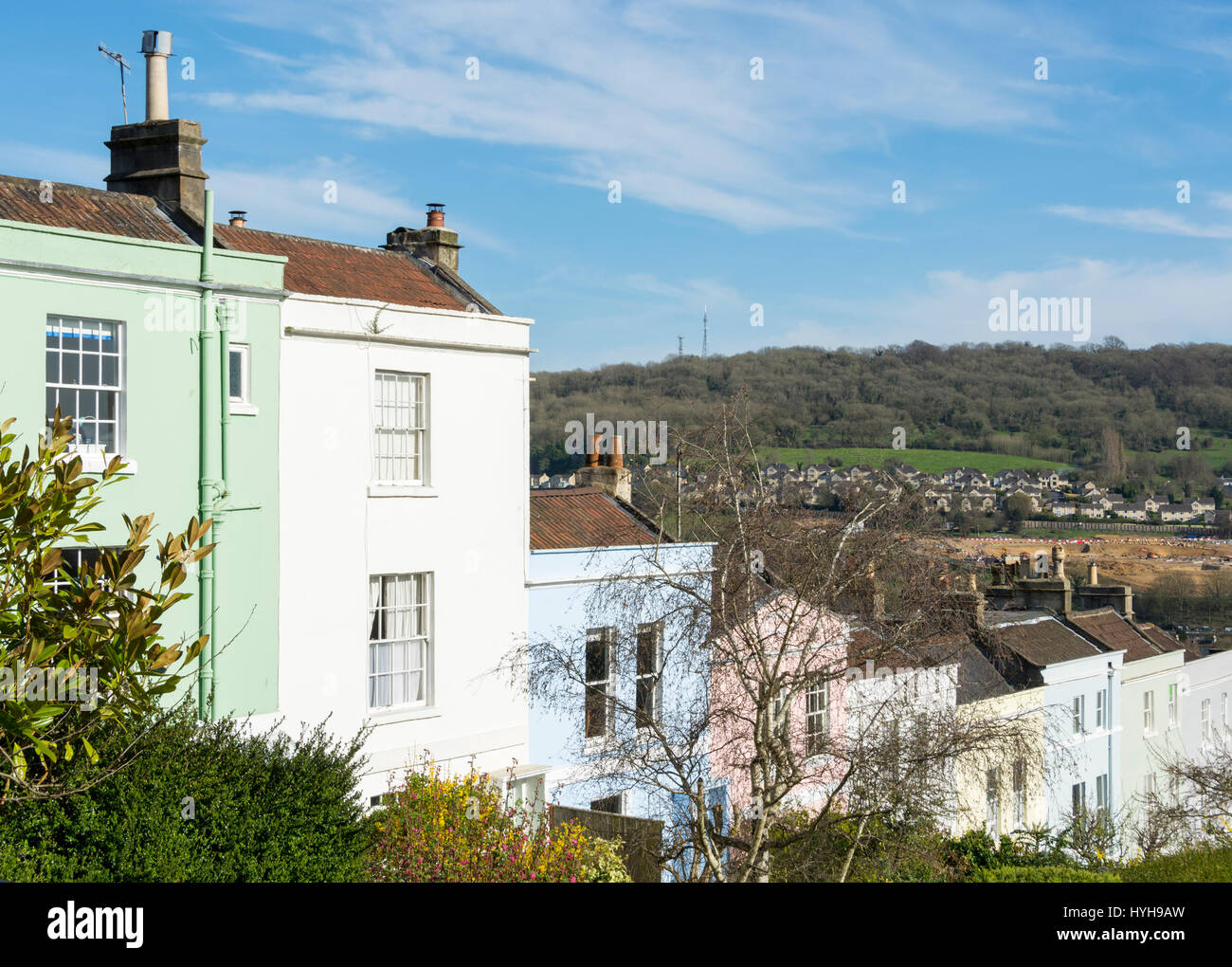 Colourful terraced housing in Larkhall, Bath Stock Photo Alamy