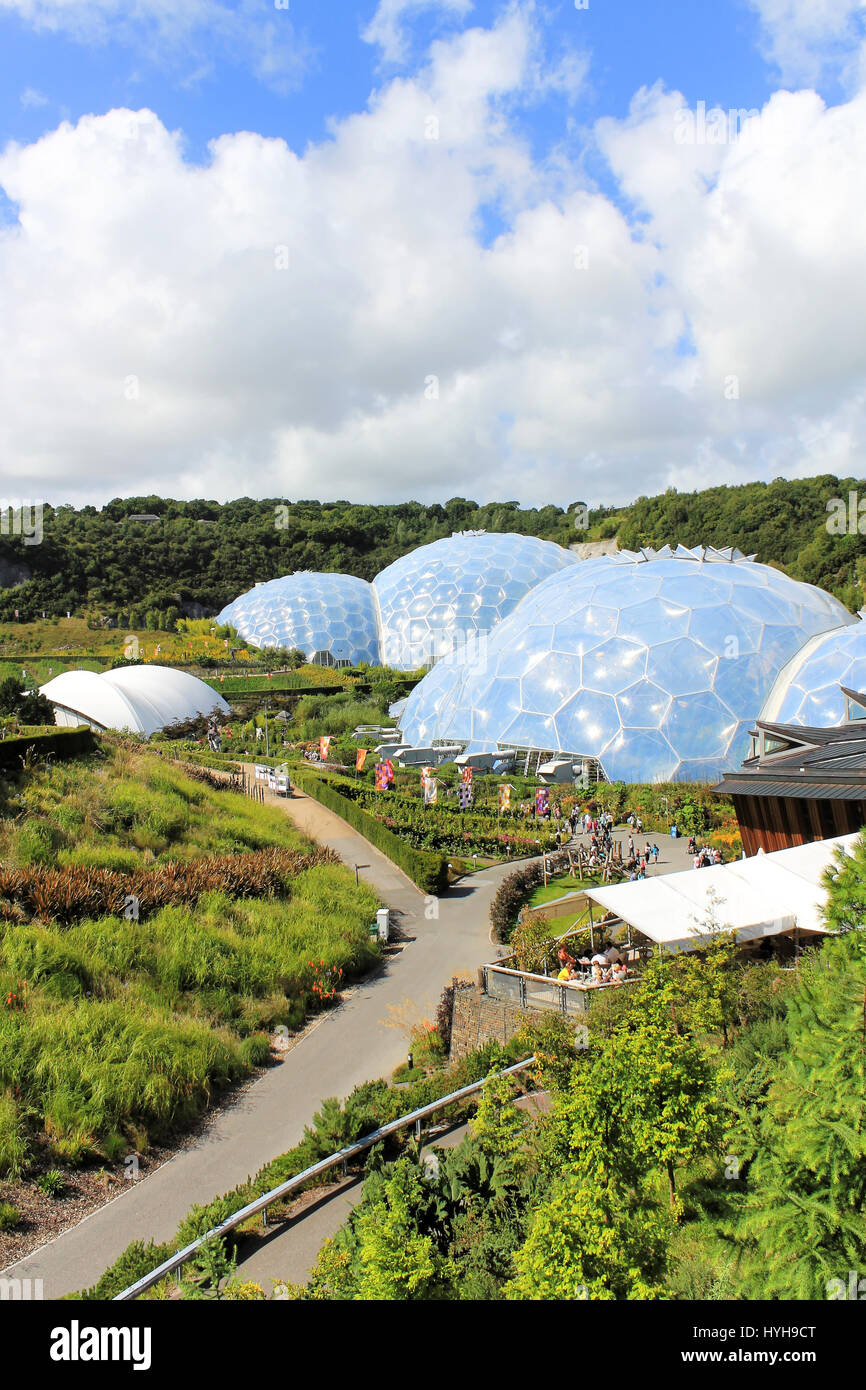 Eden Project, Cornwall, England – August 24, 2010: The world's largest rainforest in captivity with steamy jungles and waterfalls. Educational centre. Stock Photo