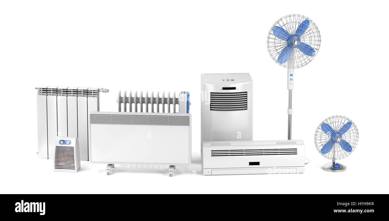 Electric heating and cooling devices on white background Stock Photo
