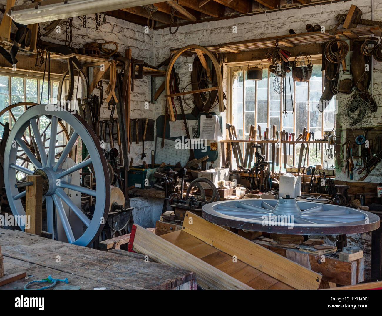 Inside a Wheelwrights workshop at the Amberley Museum & Heritage Centre Stock Photo
