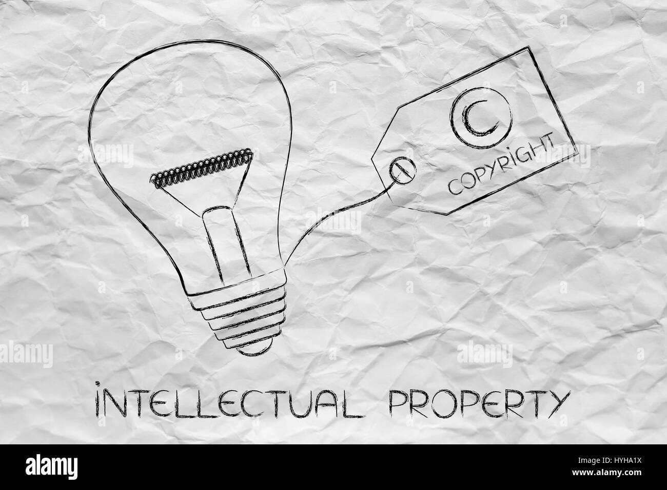 idea lightbulb with copyright tag, concept of intellectual property and inventiveness Stock Photo