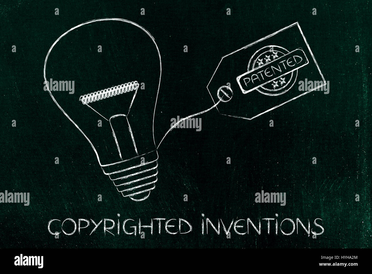 idea lightbulb with patented tag, concept of intellectual property and inventiveness Stock Photo
