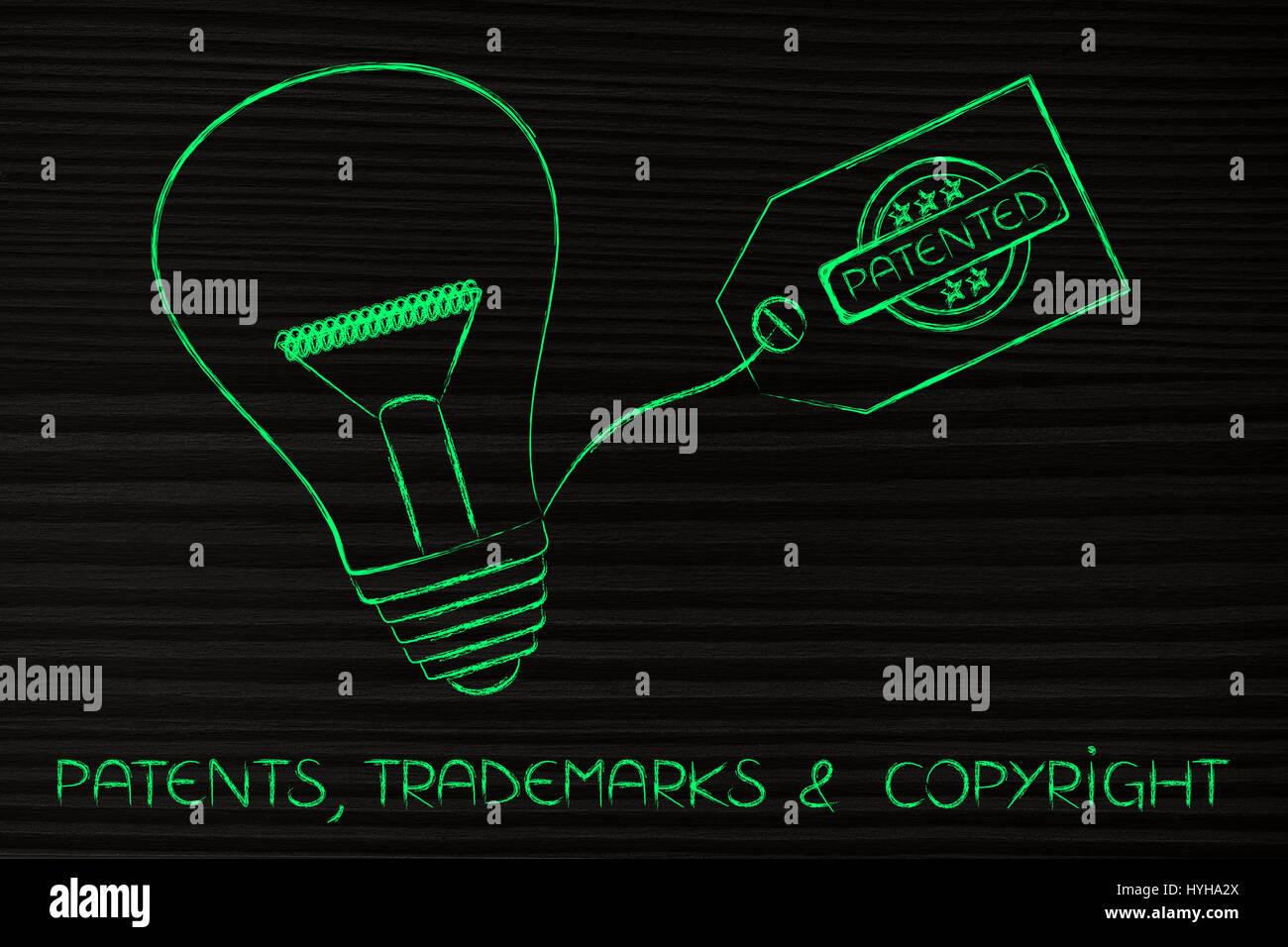 idea lightbulb with patented tag, concept of intellectual property and inventiveness Stock Photo