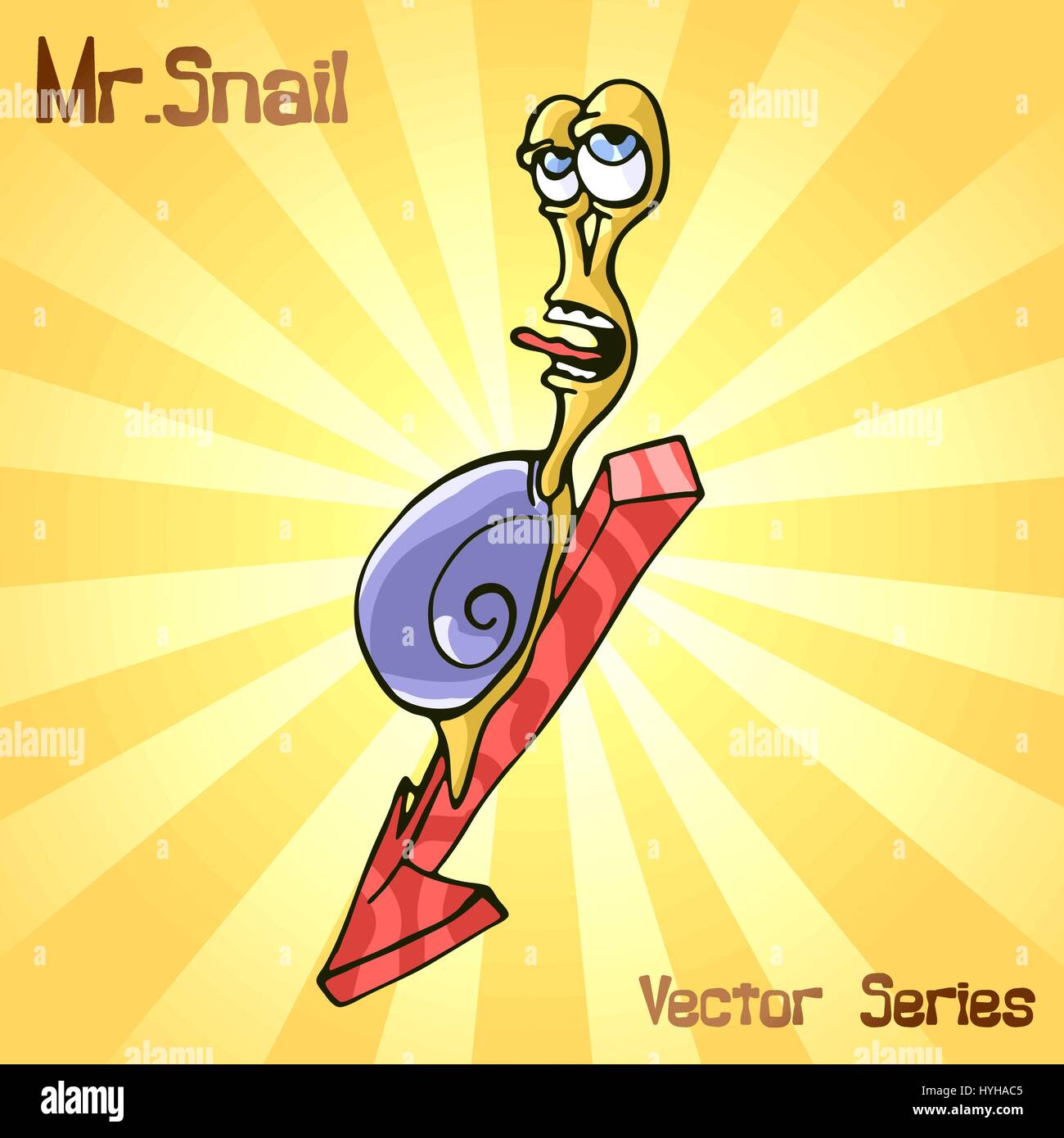 Mr. Snail with down. vector illustration  Stock Vector