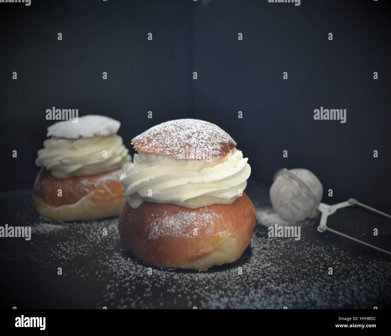 Swedish Semla Traditional Cream Bun Almond and Cardamom Stock Photo
