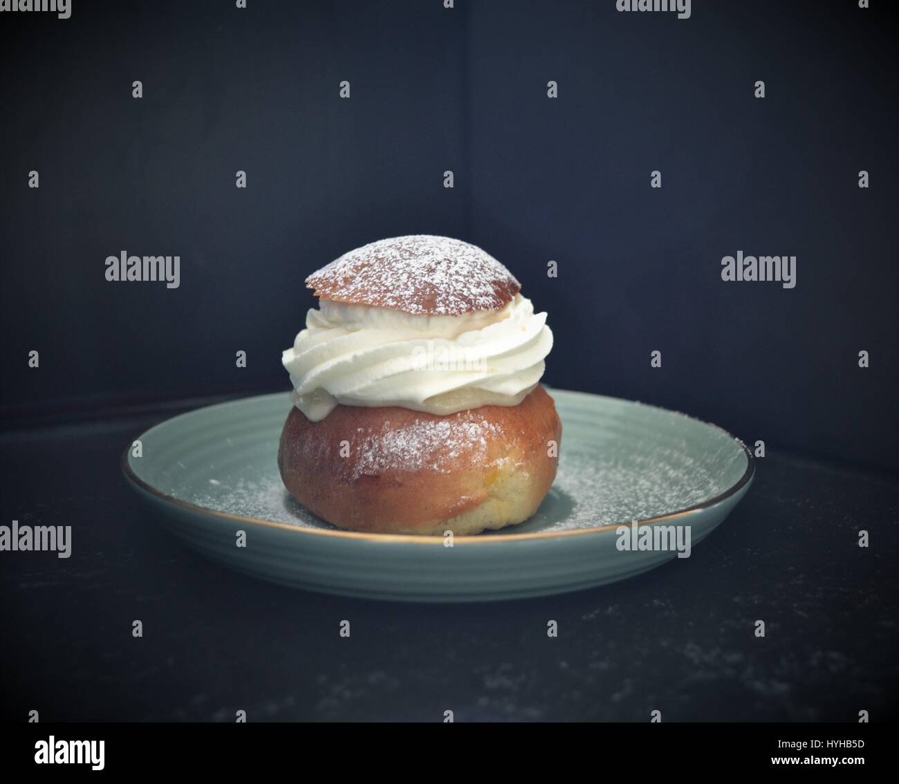 Swedish Semla Traditional Cream Bun Almond and Cardamom Stock Photo