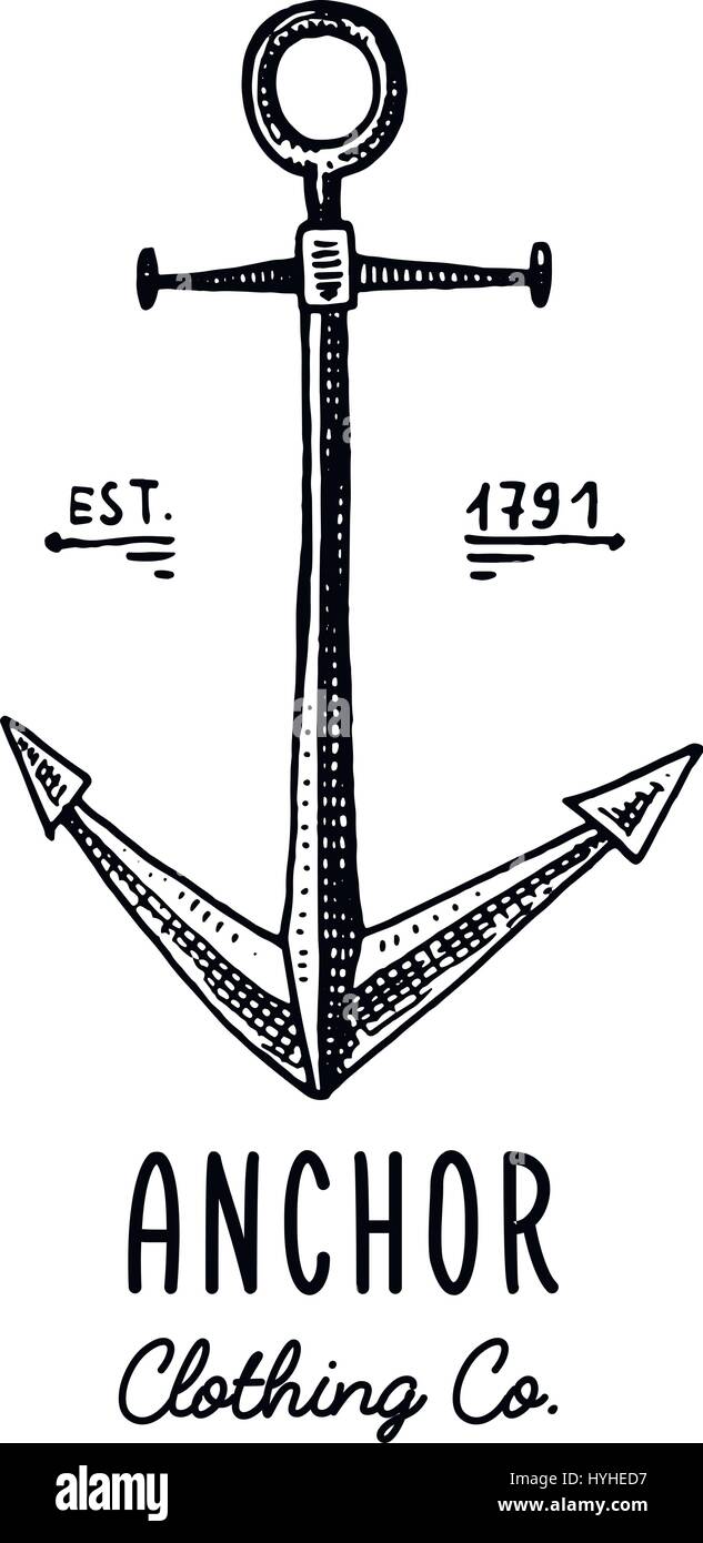 Anchor engraved vintage in old hand drawn or tattoo style, drawing for ...