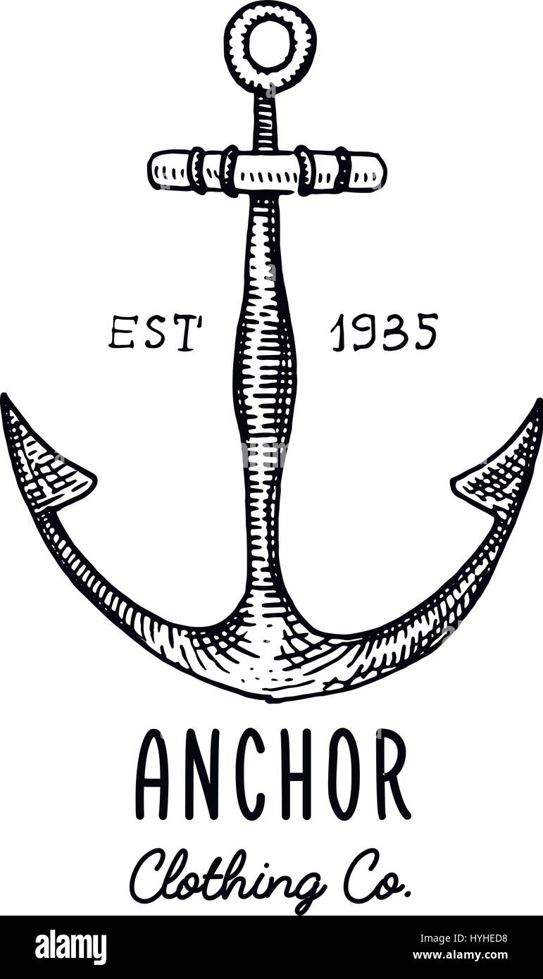 Anchor engraved vintage in old hand drawn or tattoo style, drawing for ...