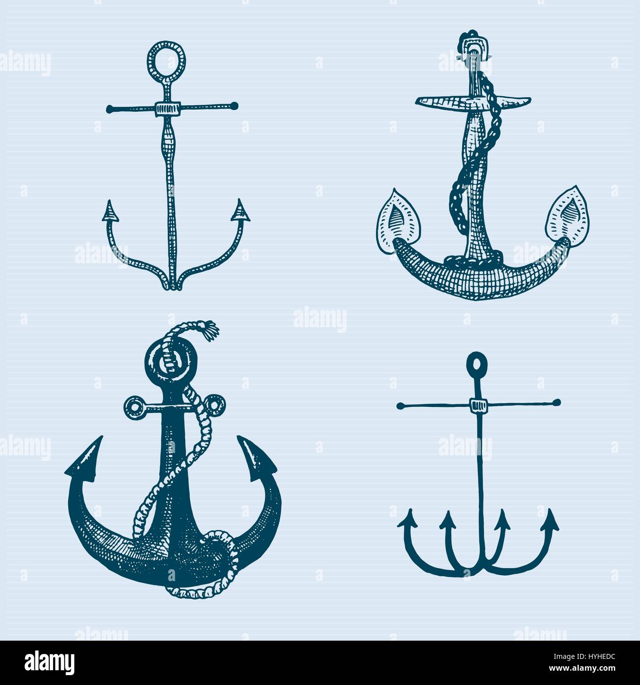 Anchor engraved vintage in old hand drawn or tattoo style, drawing for ...