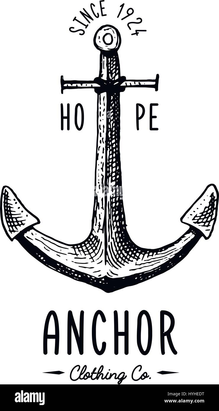 Anchor engraved vintage in old hand drawn or tattoo style, drawing for ...