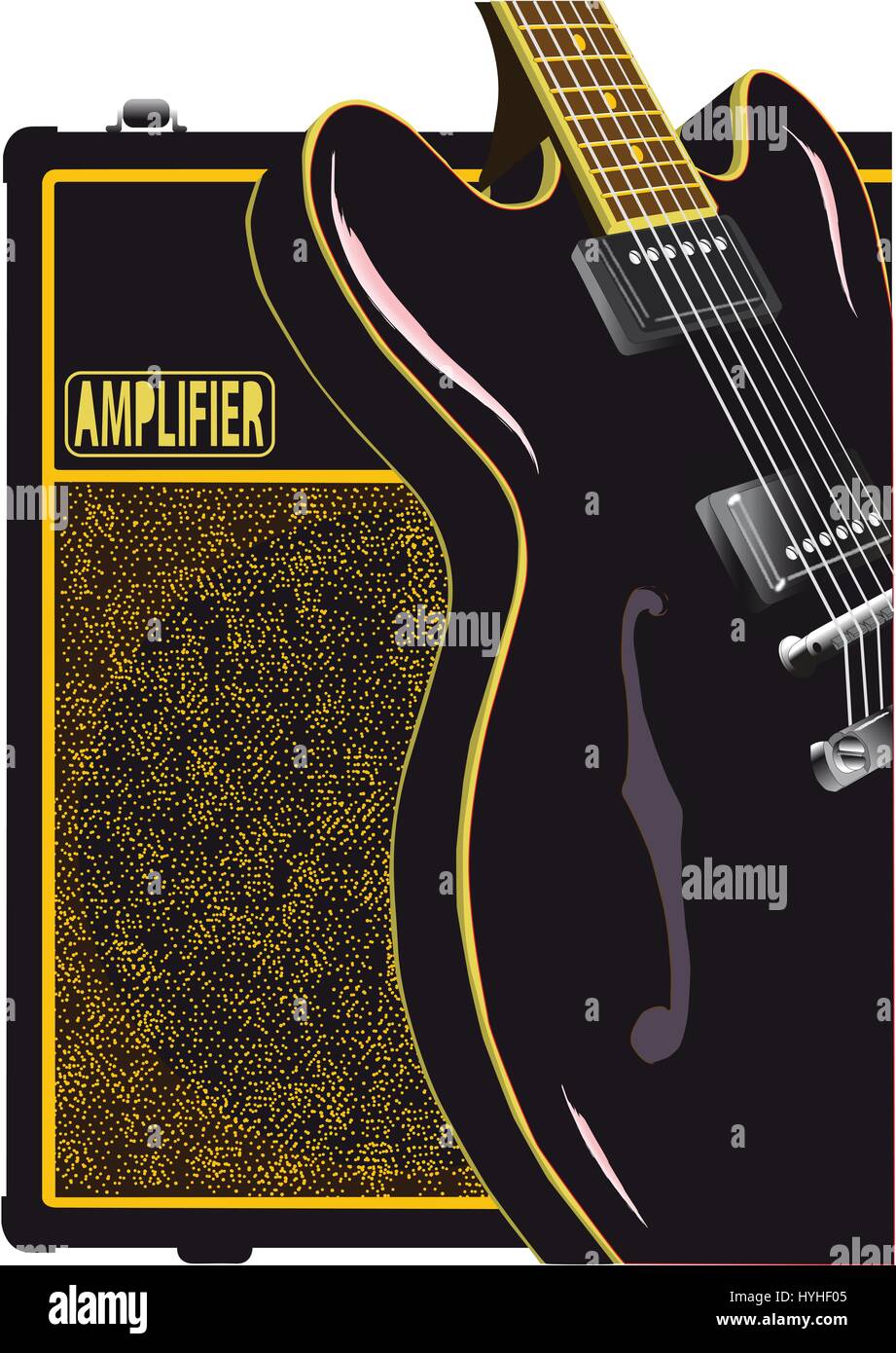 A classic black electric guitar with a valve amplifier Stock Vector ...