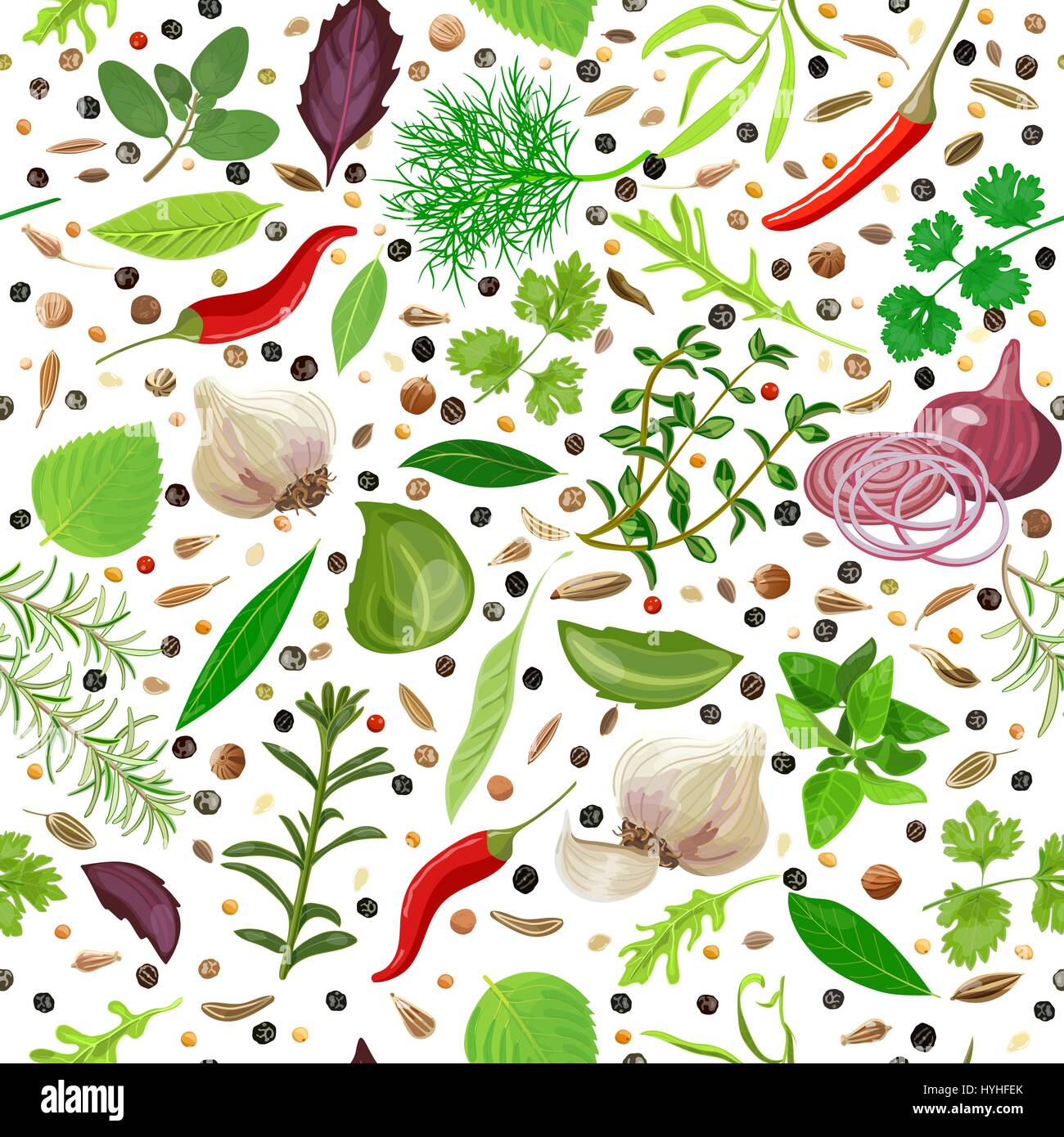 Cooking herbs and spices seamless pattern vector set Stock Vector