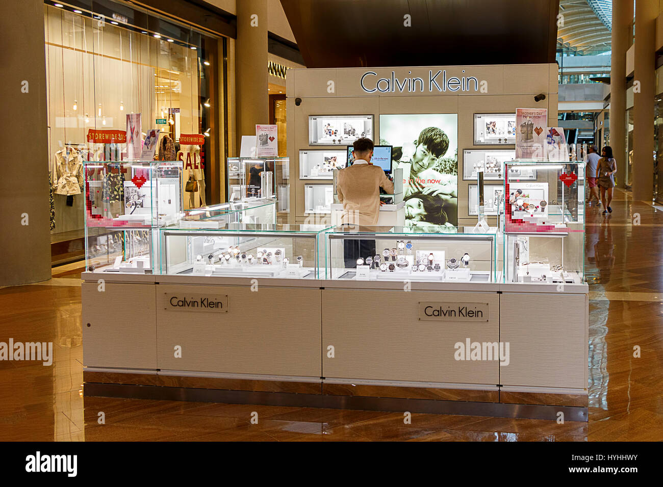 Calvin Klein stall, Marina Bay Shopping Mall, Singapore Stock Photo