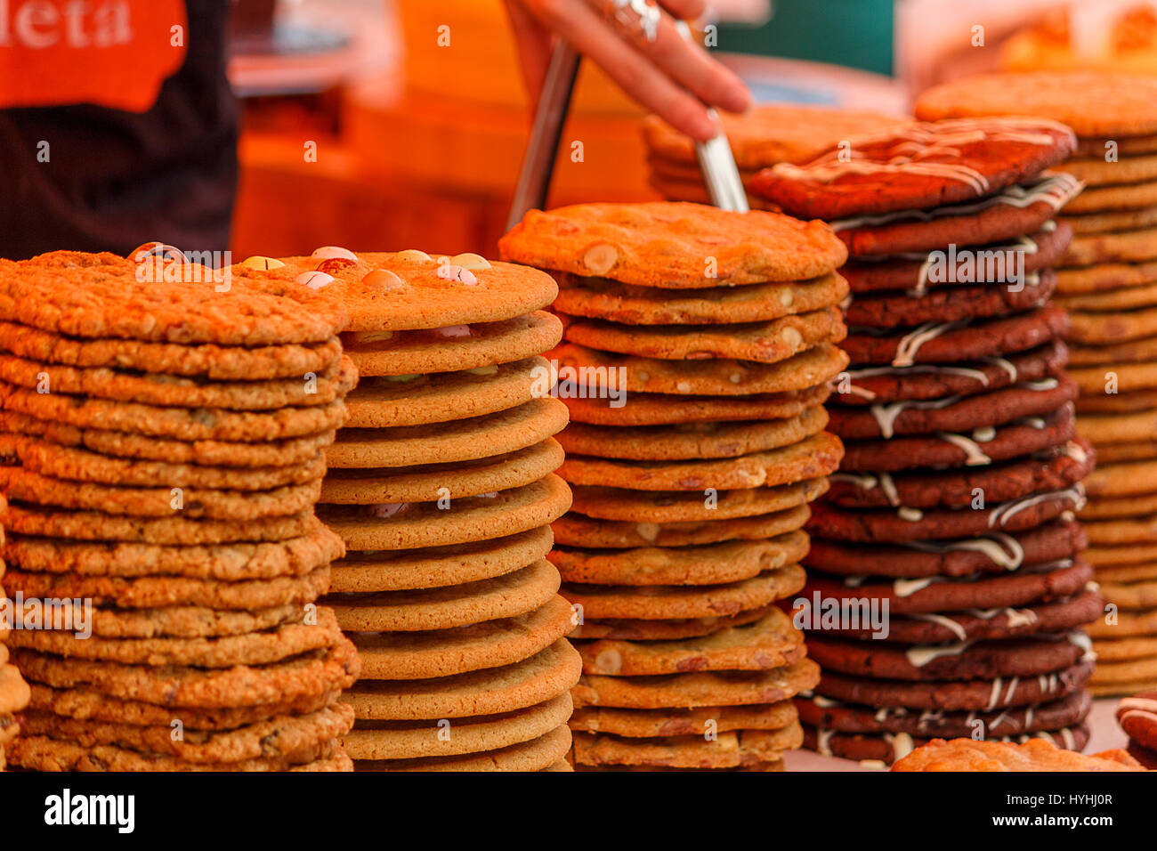 cookies being sold on a market stall Stock Photo