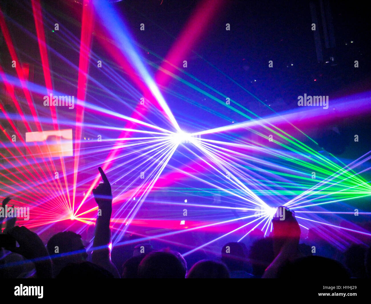 Laser show in a large music event Stock Photo Alamy