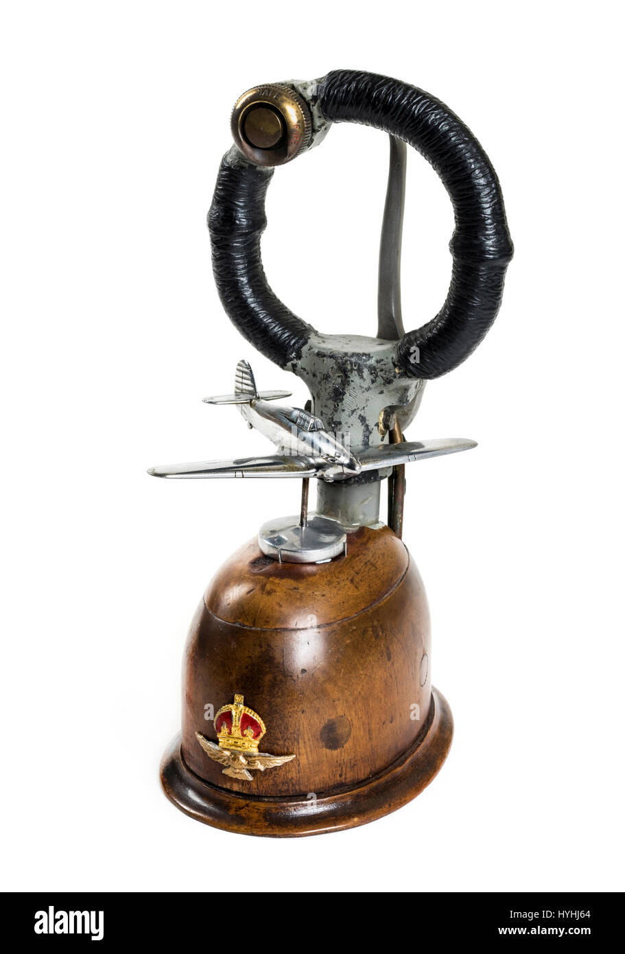 WW2 Hawker Hurricane control column spade grip from a Hurricane flown by RAF Pilot Officer James Meaker who was kiiled during the Battle of Britain. Stock Photo