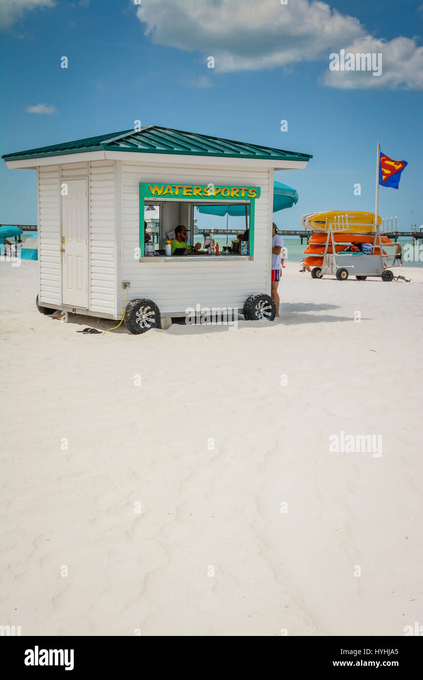 Popular white sand beach on Clearwater Beach, Florida, a kayak rental
