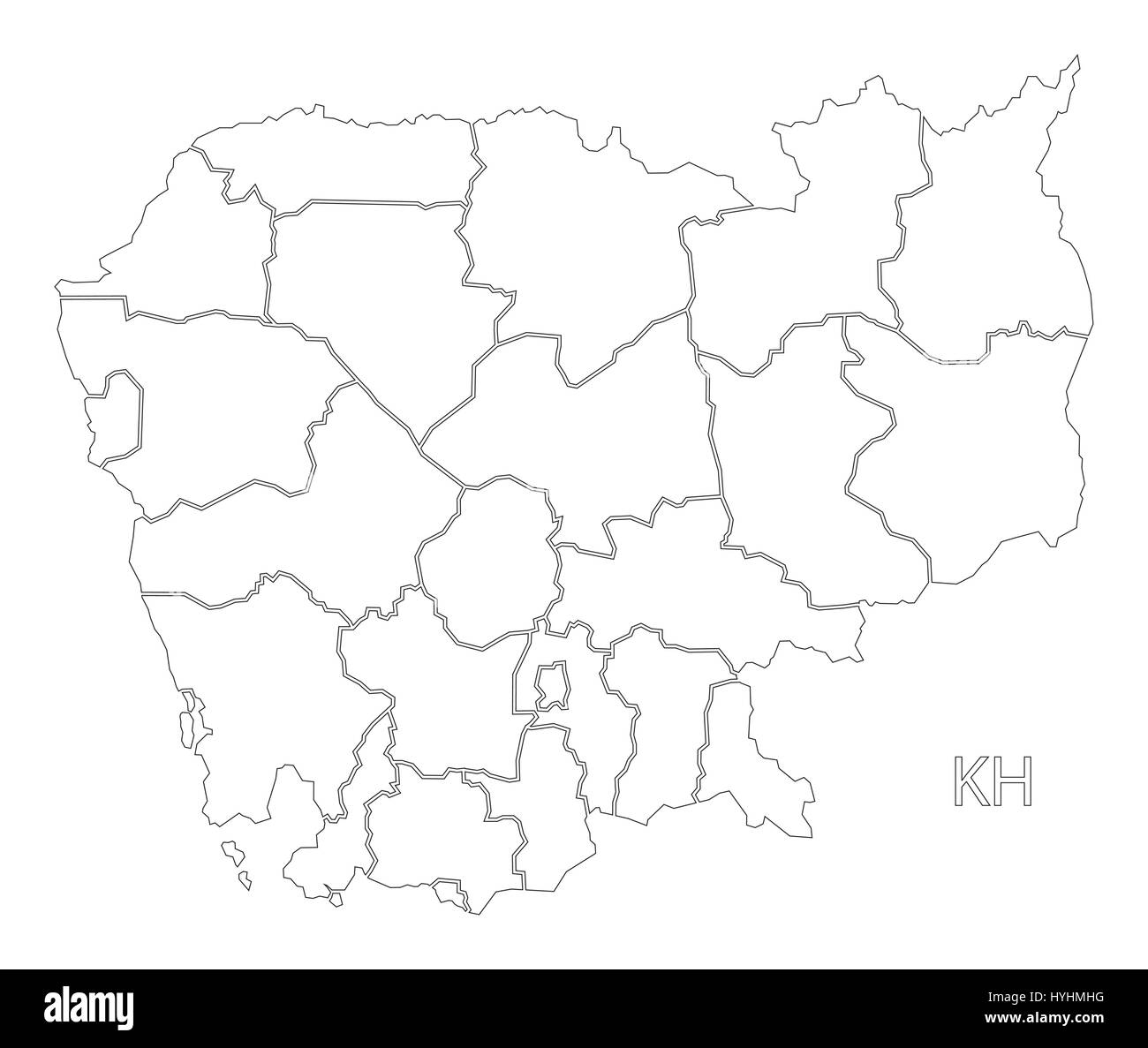 Cambodia outline silhouette map illustration with provinces Stock Vector Image &amp; Art - Alamy