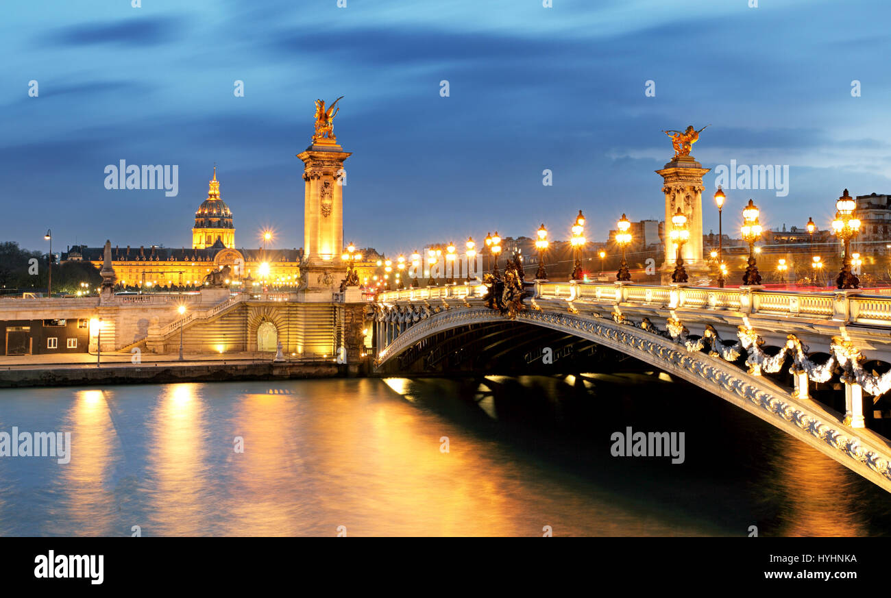 Paris bridge Alexandre 3, III and Seine river Stock Photo