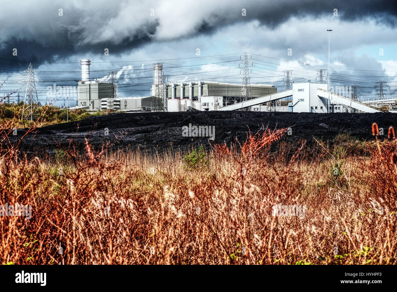 Uskmouth Power Station, seen from Newport Wetlands Stock Photo