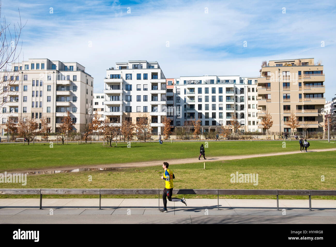 View of Gleisdreieck Park with modern new luxury apartment blocks  in Berlin, Germany Stock Photo