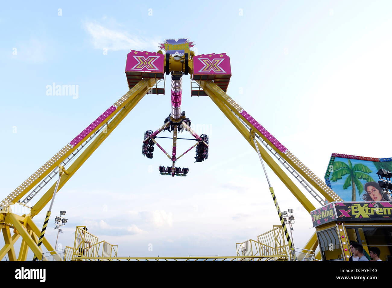illuminated carousel at the carnival luna park Stock Photo