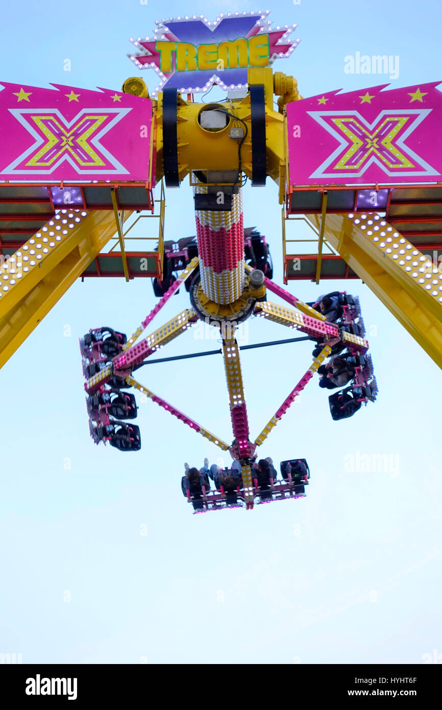 illuminated carousel at the carnival luna park Stock Photo