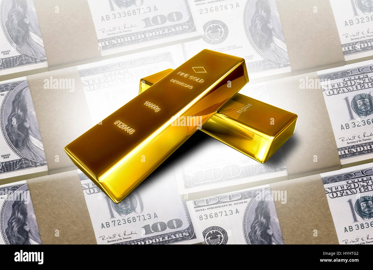 Two shiny precious bars of gold,isolated against the background. Stock Photo