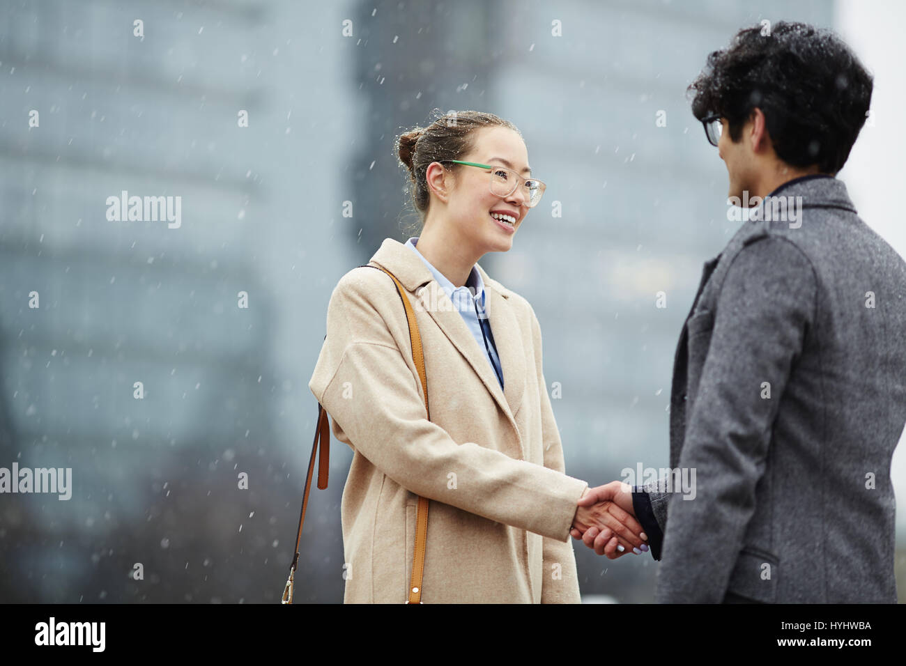 Business People  Greeting in Street Stock Photo