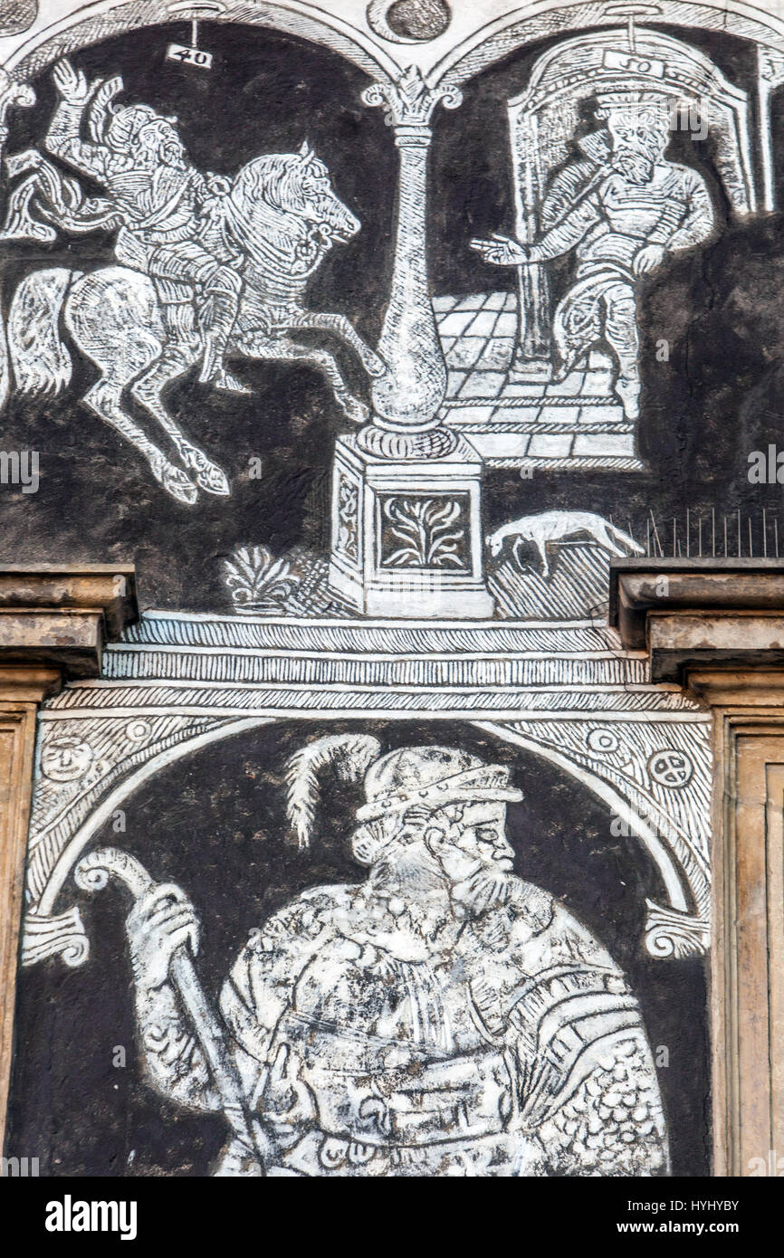 Renaissance house on the Main Square with sgraffito on the facade, Litomerice, Czech Republic Stock Photo