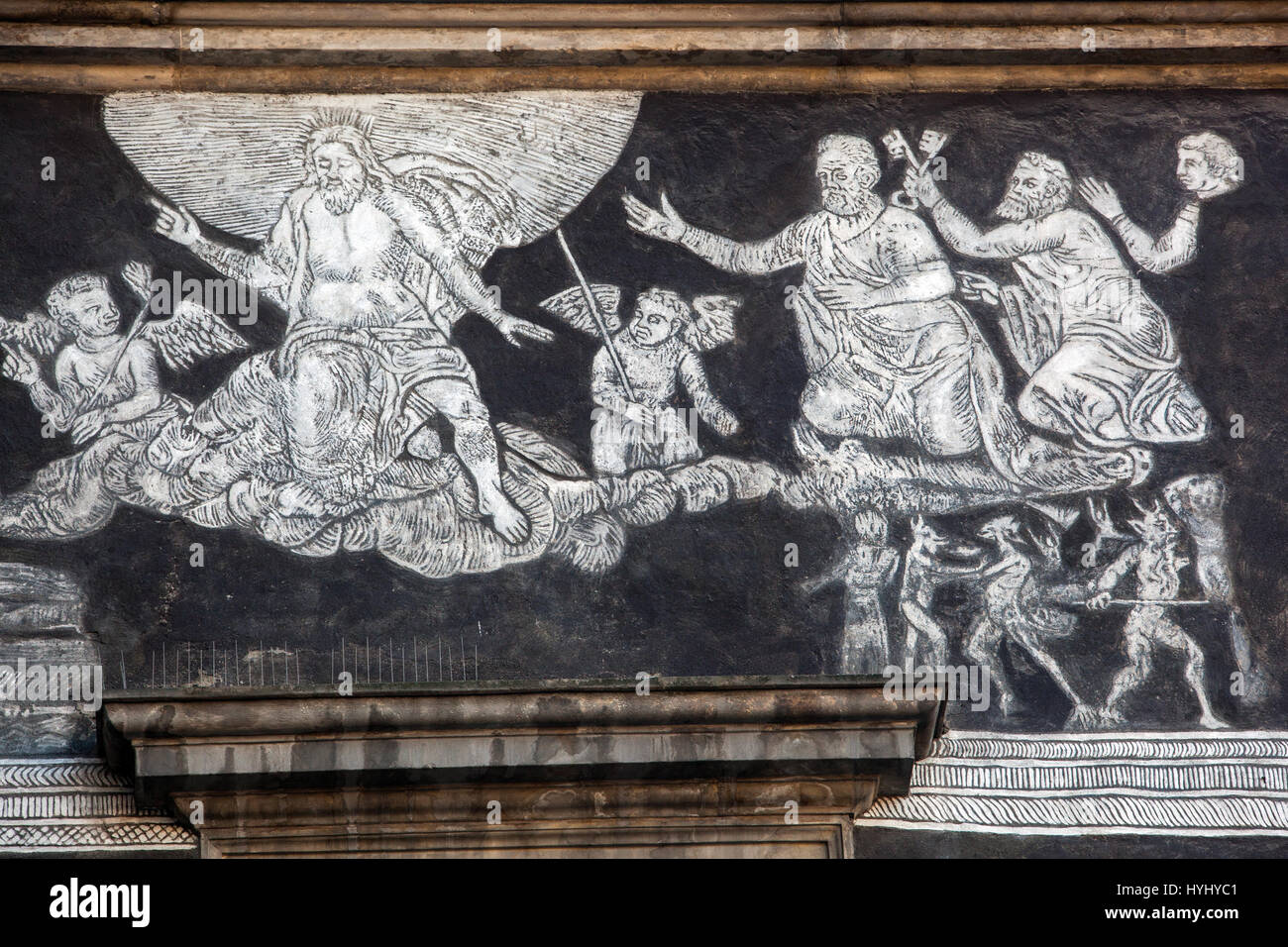 Renaissance house on the Main Square with sgraffito on the facade, Litomerice, Czech Republic Stock Photo