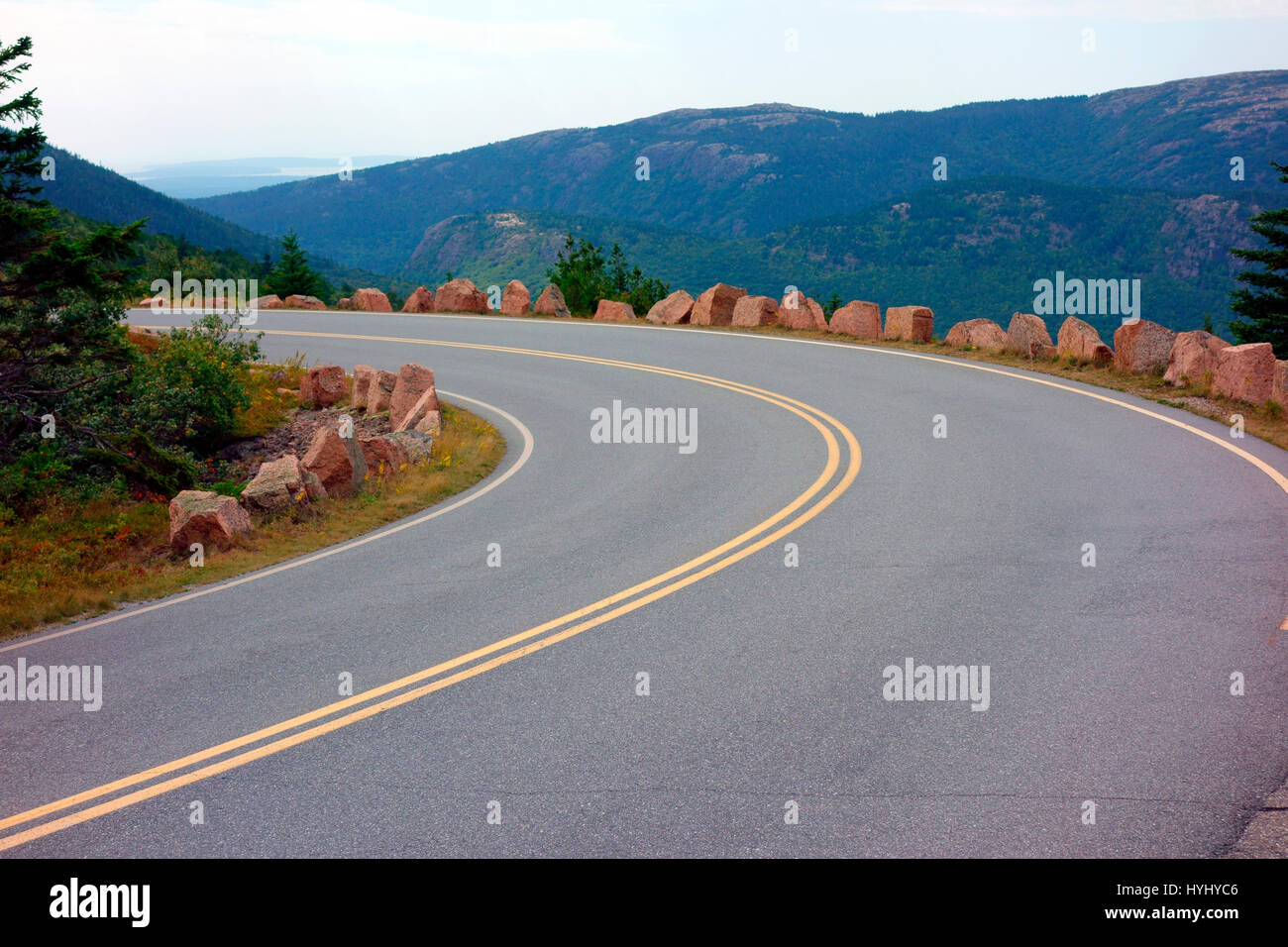 Highway at the top of Cadillac Mountain, Mount Desert, Maine, USA Stock