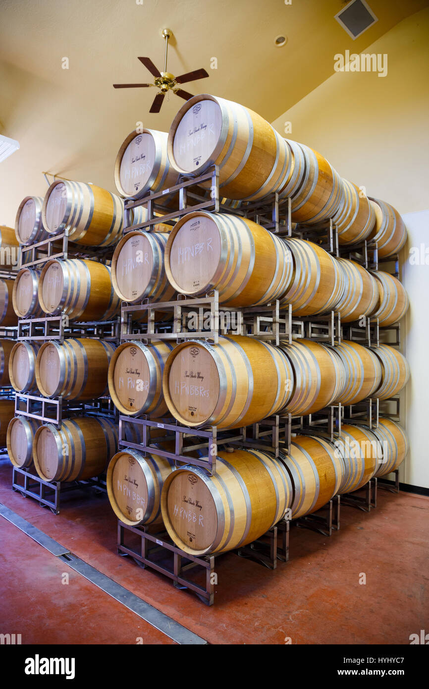 EUGENE, OR MAY 2, 2015 Barrel room detail of large wine barrels