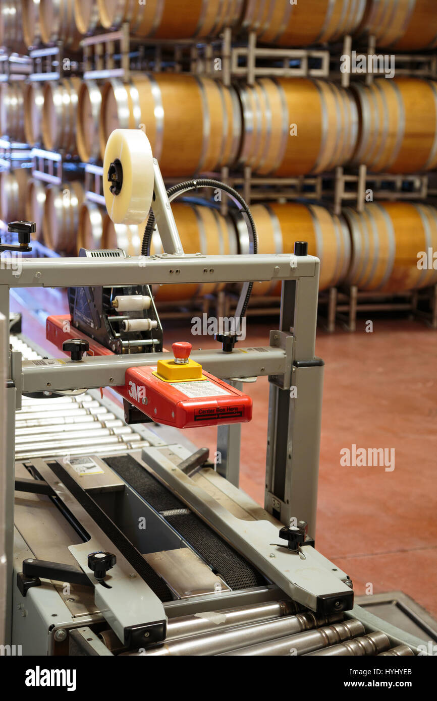 EUGENE, OR MAY 2, 2015 Barrel room detail of large wine barrels stacked together at Sweet