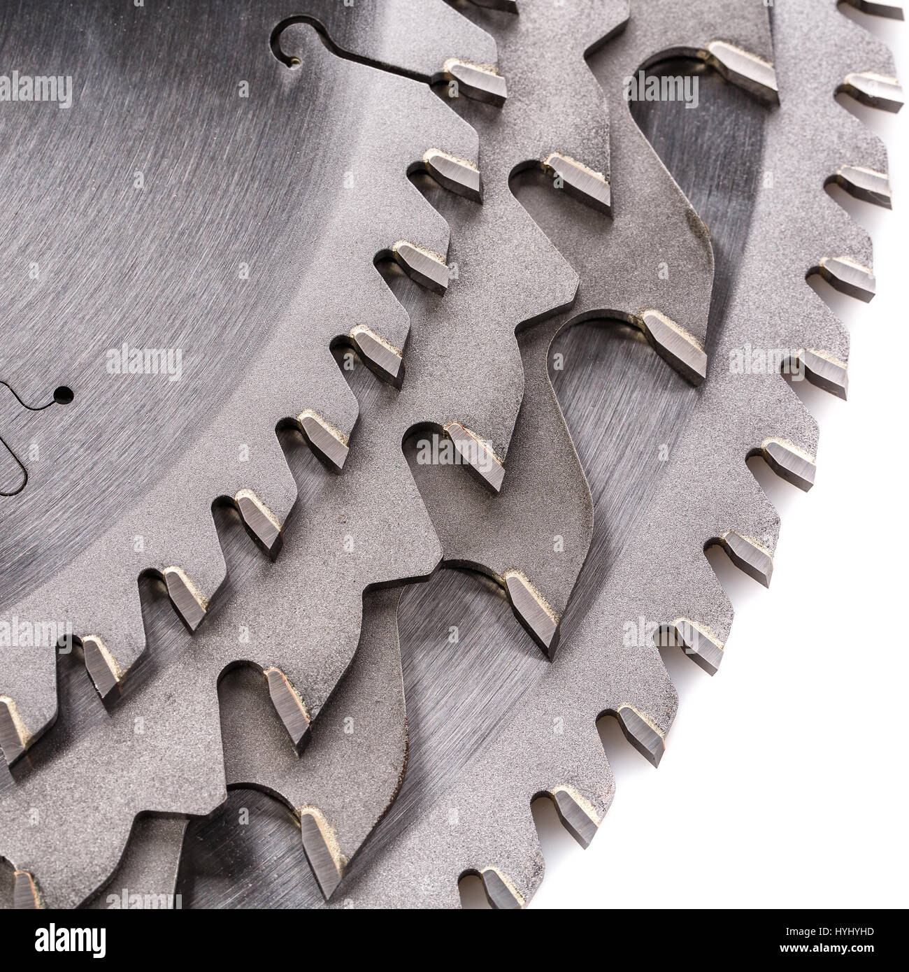 circular saws with teeth close-up, on a white Stock Photo