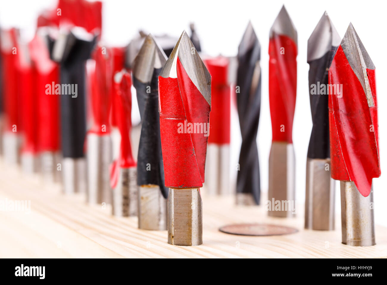 set of different drill bits for wood Stock Photo
