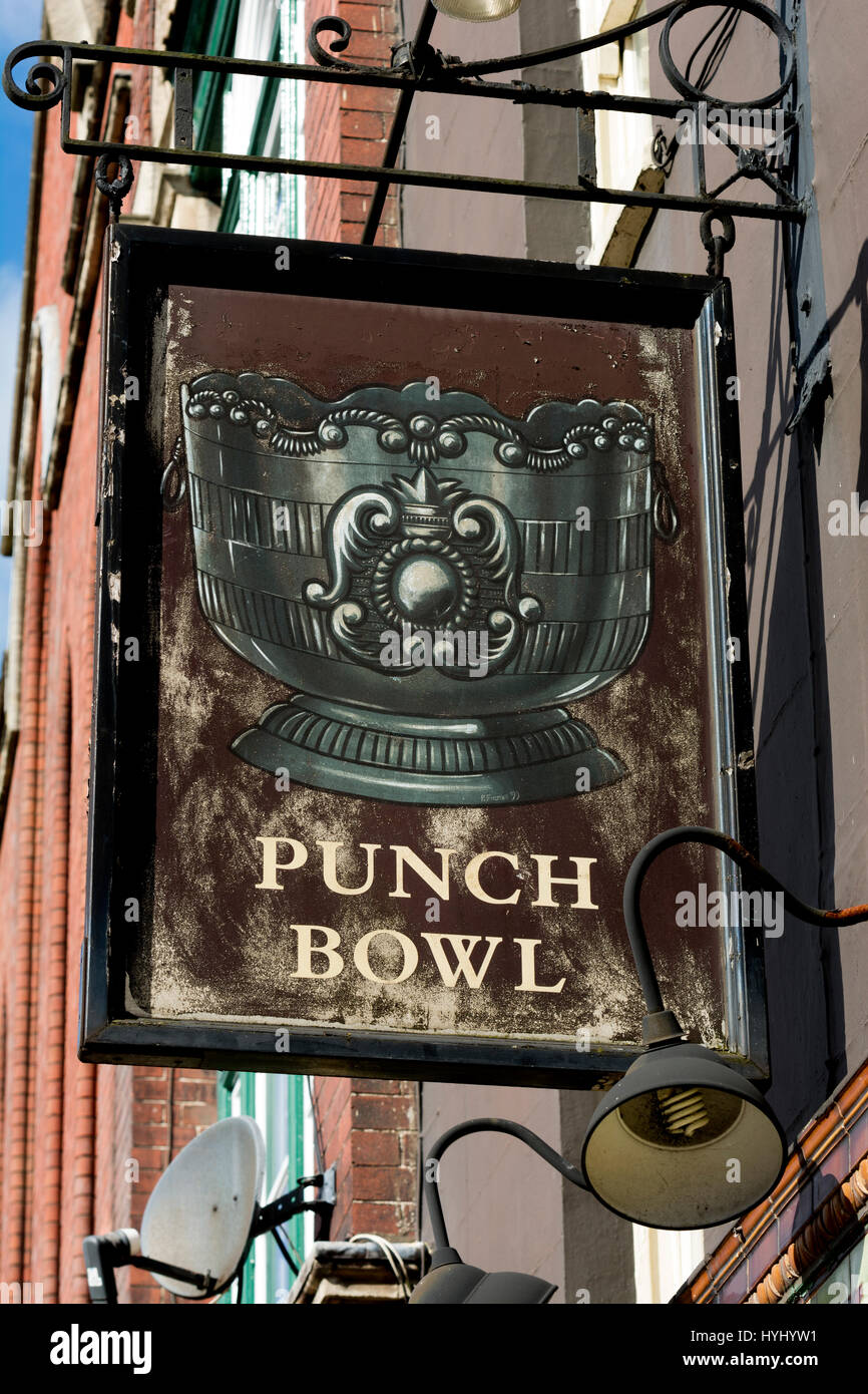 The Punch Bowl pub sign, Old Market Street, Bristol, UK Stock Photo