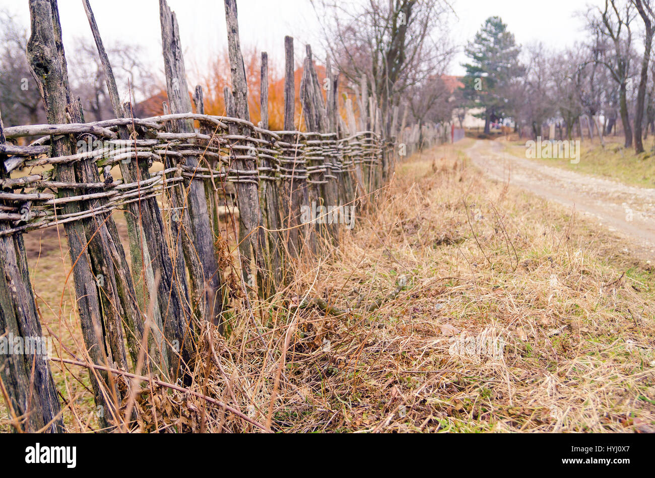 Old serbian traditional rural house wooden fence Stock Photo - Alamy